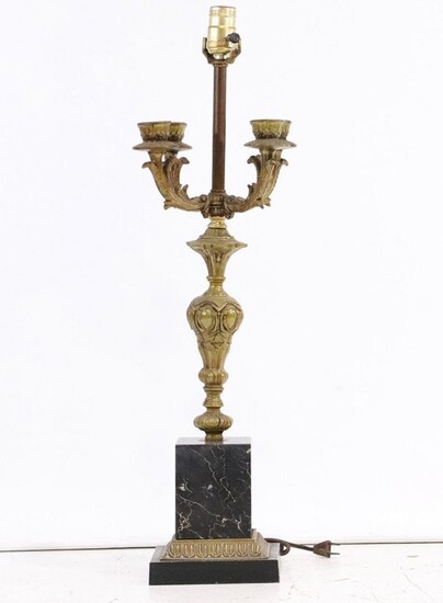 French Empire Bronze and Black Marble Candelabrum Lamp