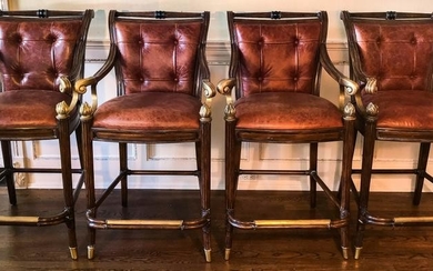 French Empire Style Leather & Flame Finial Bar Stools