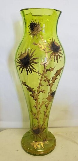French Transparent Gree Sunflower Gilt Vase with Gold