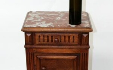 French walnut chevet with marble top