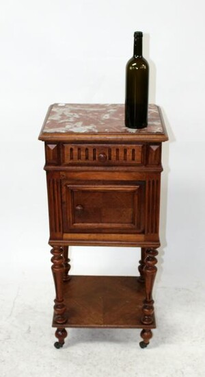 French walnut chevet with marble top
