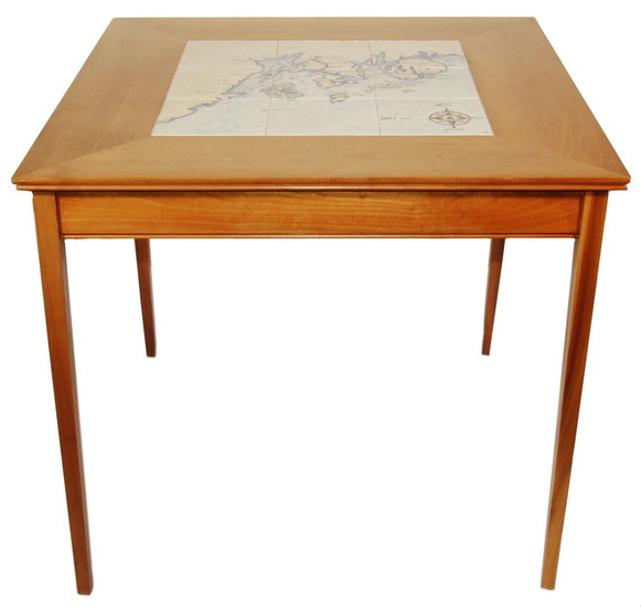 GAME TABLE WITH NAUTICAL CHART TILE CENTER