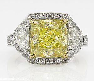 GIA 5.84ct Estate Vintage Fancy Yellow Cushion Diamond