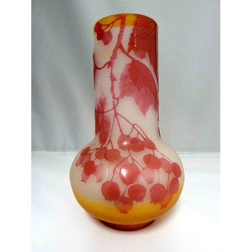 Galle - a cameo glass vase, of onion form, the cranberry co...