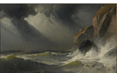 George Washington Nicholson (American, 1832-1912) Seascape with Rocks 24 x 34 in. (61.0 x 86.3 cm) framed 28 1/2 x 39 in.