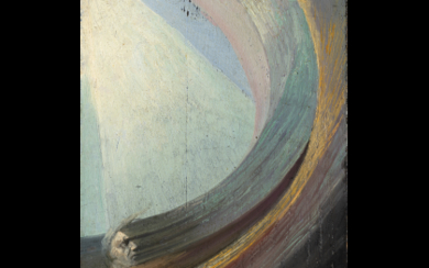 Giacomo Balla ( Torino 1871 - Roma 1958 ) , "Scena spirituale (uomo e donna nel fluido compenetrato di luce)" 1925-30 ca. oil on board cm 33.2x20.3 Signed lower left...