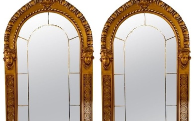 Giltwood Figural Pair of Neoclassical Mirrors.