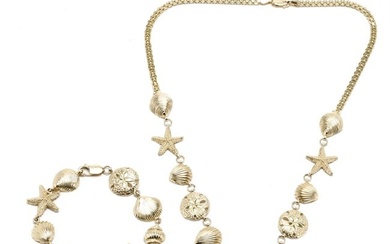 Gold Shell Motif Necklace and Bracelet