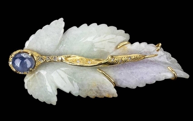 Gold, jadeite, blue asteria sapphire and diamonds pendant-brooch - by D'AVOSSA, ROMA 18k yellow gold,...