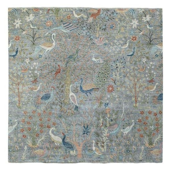 Gray Fine Peshawar Natural Wool Hand Knotted Oriental