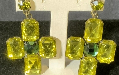Green Art Deco Cut Glass Earrings