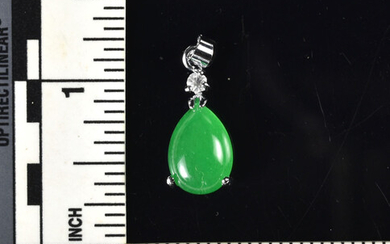 Green Jade Cabachon and Diamond Pendant