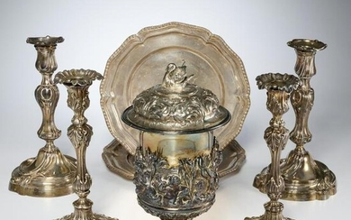 Group German Rococo style silver plate tablewares