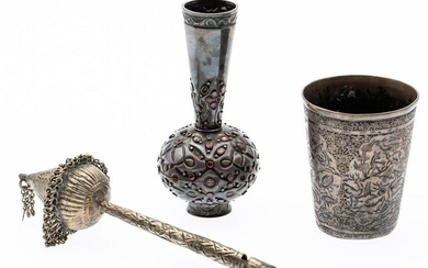 Group of 3 Persian Silver Articles