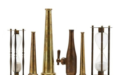 Group of Brass Fire Nozzles and Hourglasses