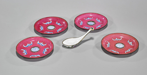 Group of Five Antique Chinese Enamel on Copper Pieces