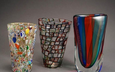 Group of Three Art Glass Vases