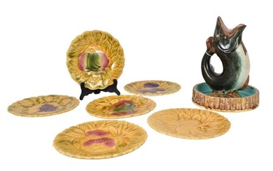 Grouping of French & English Majolica Pottery - Grouping includes: A) English Majolica Gurgling Fish