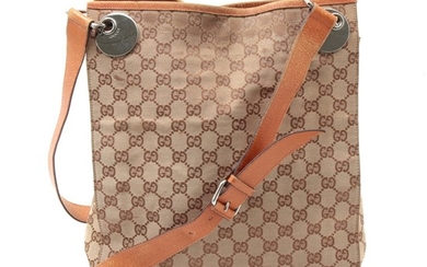 Gucci GG Supreme Canvas Crossbody Bag Trimmed in Orange Leather