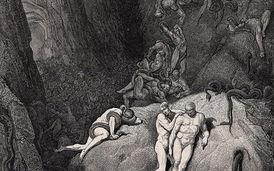 Gustave Dore Metamorphasis (Dante's Divine Comedy Enferno) c. 1880 Woodcut