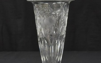 HAWKES CUT GLASS VASE WITH ETCHED FRUIT