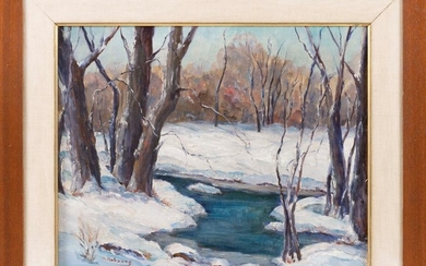 HELEN AUBOURG, Massachusetts, 20th Century, Rockport winter., Oil on canvas, 16" x 20". Framed 23" x 27".