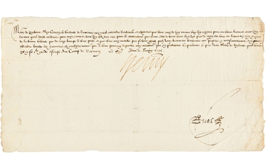 HENRI IV. Lettre signée « Henry », contresignée par son secrétaire d'État Louis de Revol,...