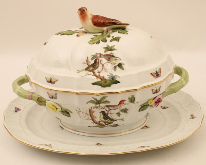 HEREND ROTHSCHILD BIRD COVERED TUREEN WITH UNDERPLATE