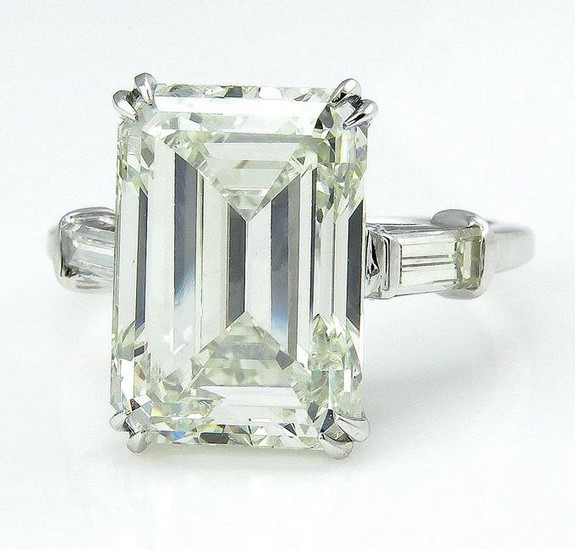 HUGE 6.87ct Emerald Cut Three Stone Diamond Engagement