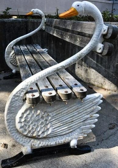 Hand Painted Figural Swan Garden / Park Bench