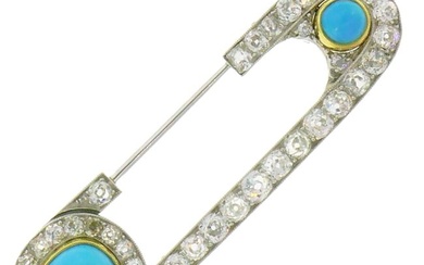 Henri Piquet Turquoise Diamond Platinum Pin Brooch Clip