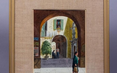 Henry M Gasser Gouache Painting Archway Rome