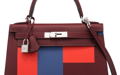 Hermès Limited Edition 28cm Rouge H Sombrero Leather Lettre...