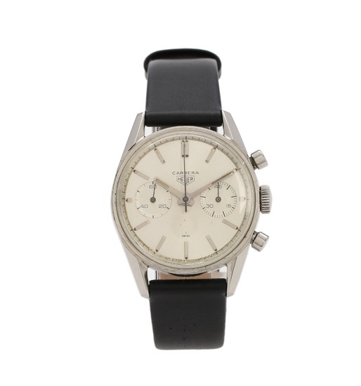 Heuer: A gentleman's wristwatch of steel. Model Carrera 45, ref. 3647S. Mechanical chronograph movement with manual winding. 1960s.