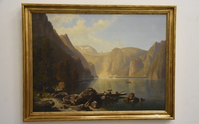 Huile sur toile "Paysage montagneux" signé ? (80x110cm), restauré