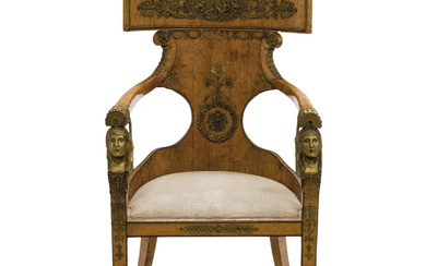 Important fauteuil Napoléon III Retour d'Egypte de style Empire. En bois sculpté et plaqué de...