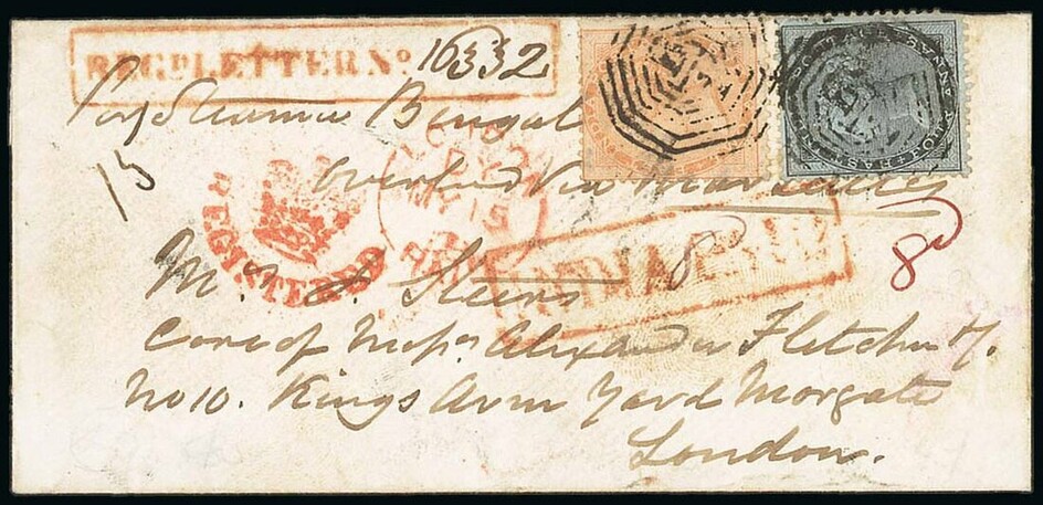 India Mail To United Kingdom 1858 (Apr.) small envelope to London "Per Steamer Bengal"