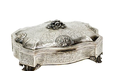 Italian 800 Silver Footed Table Box Floral Decoration 19th century