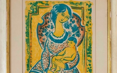 JEAN LAREUSE, France, b. 1925, Mother and child., Lithograph on paper, 19" x 14" sight. Framed 29" x 23".