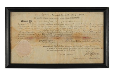 JEFFERSON, Thomas (1743-1826). Partly printed land grant signed ("Th. Jefferson") as President of