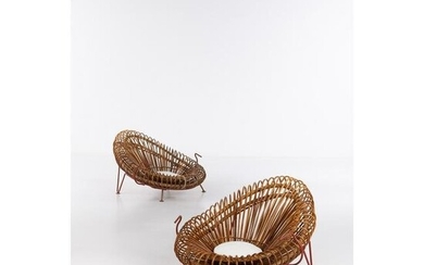 Janine Abraham (1929-2005) & Dirk Jan Rol (born in 1929) Pair of lounge chairs Rattan, lacquered