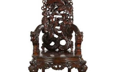 Japanese Export Carved Armchair w/ Dragons