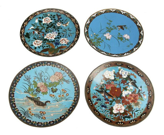 Japanese Meiji Period Cloisonné Enamel Plates with
