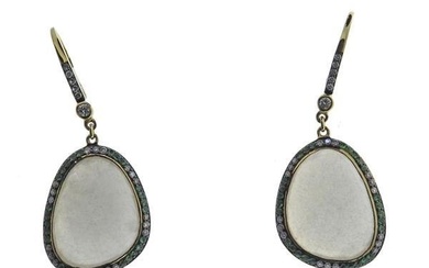 Jenny Perl 18k Gold Diamond Tsavorite Moonstone Drop Earrings