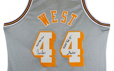 Jerry West Signed Lakers Jersey Inscribed "NBA Top 75", "The Logo" & "HOF 1980-2010" (Beckett)
