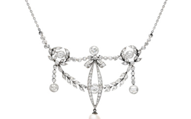 Jewellery Necklace NECKLACE, Belle Époque, platinum, 6 old European c...