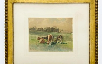 John Austin Sands Monks (1850-1917) Watercolor Grazing Cows