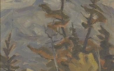 John Hall, Canadian, 1914-2002- Autumn landscape; oil on canvas board, signed and dated '57 lower right, 39x29cm Provenance: Acquired from the artist