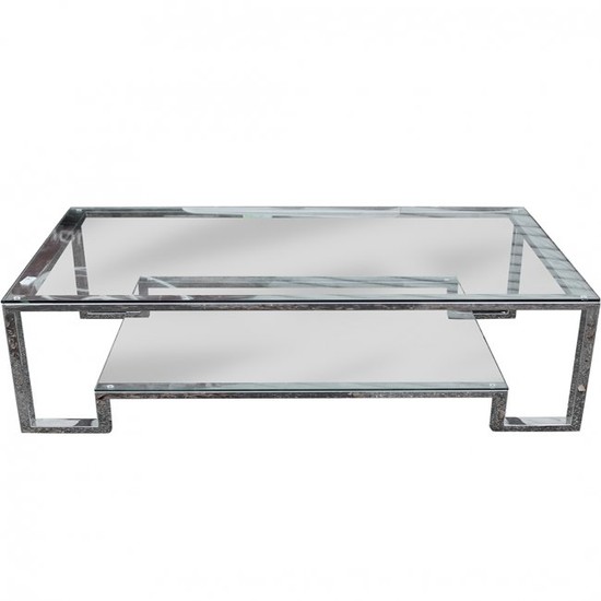 Knoll Style Chrome Square Tubular Glass Coffee Table