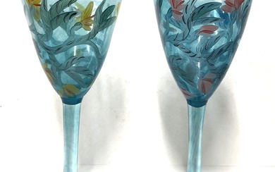 Kosta Boda Swedish Art Glass - "Atelier" Goblet Stemware 2pc - Ulrica Vallien - Signed